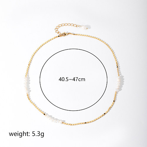 Elegant Geometric Freshwater Pearl Copper Plating 18K Gold Plated Necklace