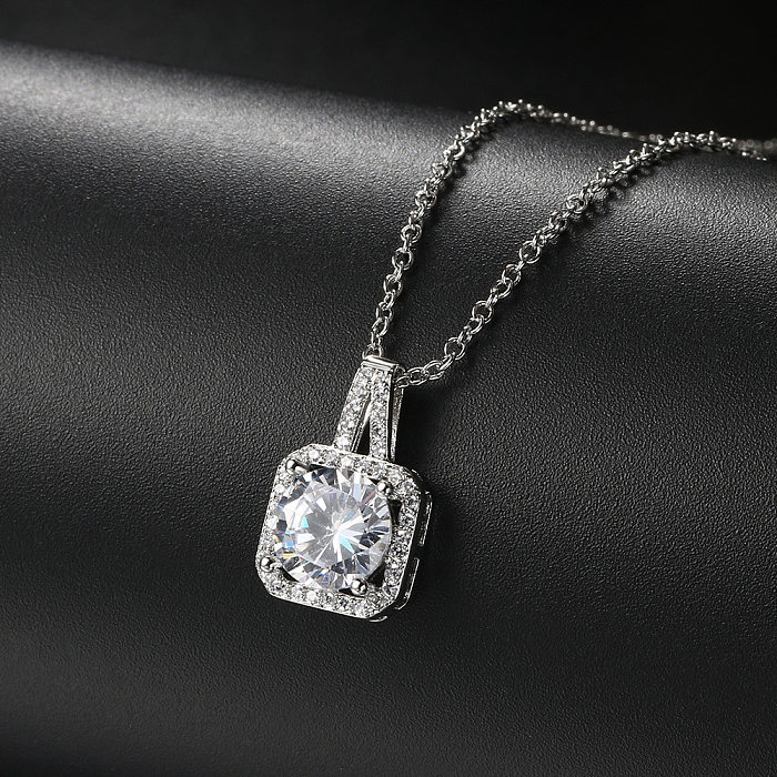 1 Piece Simple Style Square Copper Plating Inlay Zircon Pendant Necklace