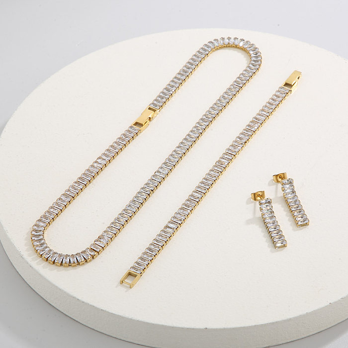 Simple Style Shiny Round Star Heart Shape Titanium Steel Plating Inlay Zircon 18K Gold Plated Jewelry Set