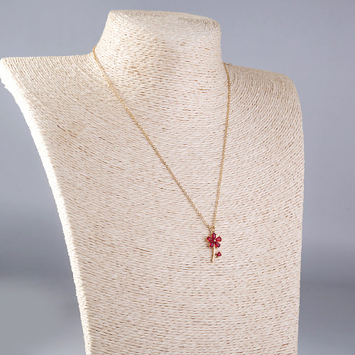 Collier pendentif en Zircon avec incrustation de cuivre et fleur à la mode, 1 pièce