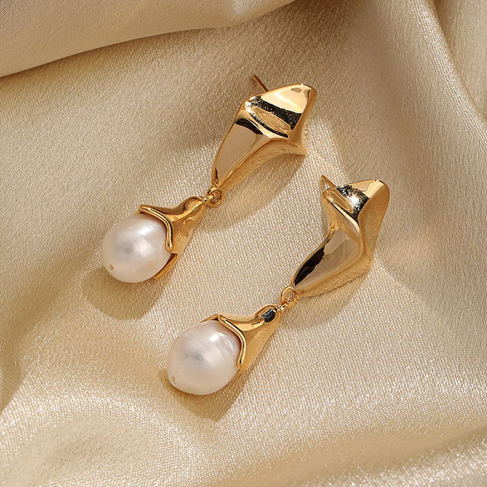 Boucles d'oreilles pendantes en cuivre plaqué or 1 carats, 18 paire, Style rétro Simple, incrustation géométrique de Style romain, perle d'eau douce