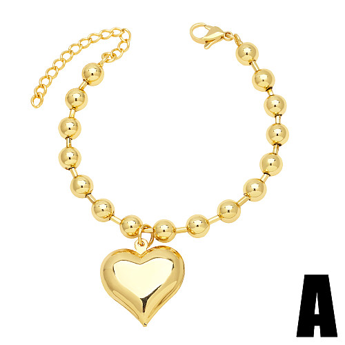 Cute Fashion Simple Style Dog Heart Shape Copper Plating Inlay Zircon 18K Gold Plated Bracelets