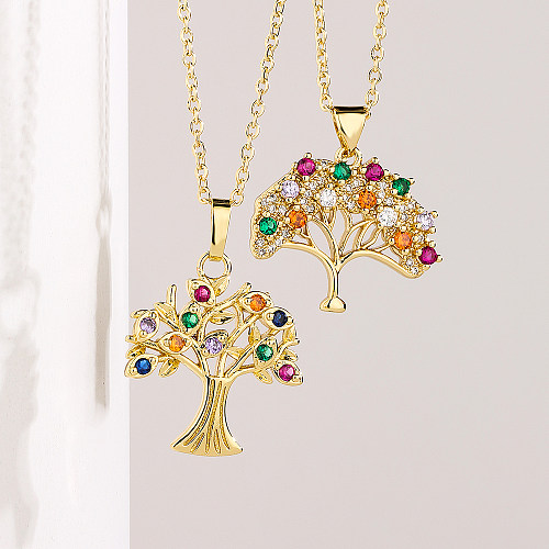 1 Piece Fashion Tree Copper Inlay Zircon Pendant Necklace