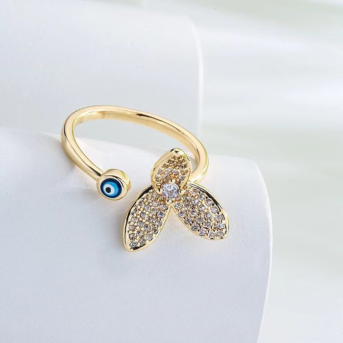 Casual Simple Style Devil'S Eye Fish Tail Copper Enamel Plating Inlay Zircon Open Ring