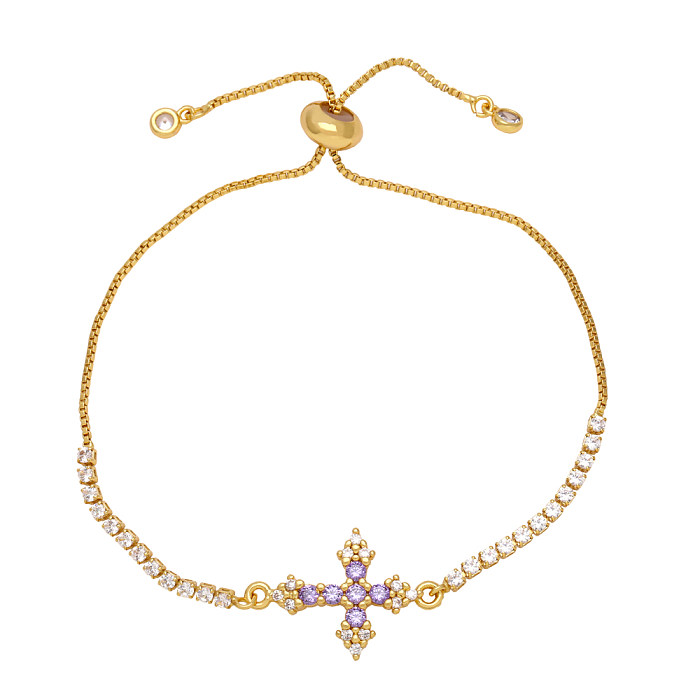 Fashion Simple Style Cross Copper Plating Inlay Zircon 18K Gold Plated Bracelets