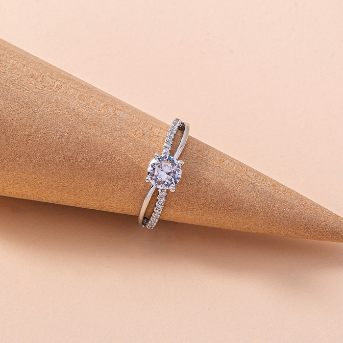 1 pieza de anillo abierto Chapado en plata con incrustaciones de cobre redondo brillante y circonita