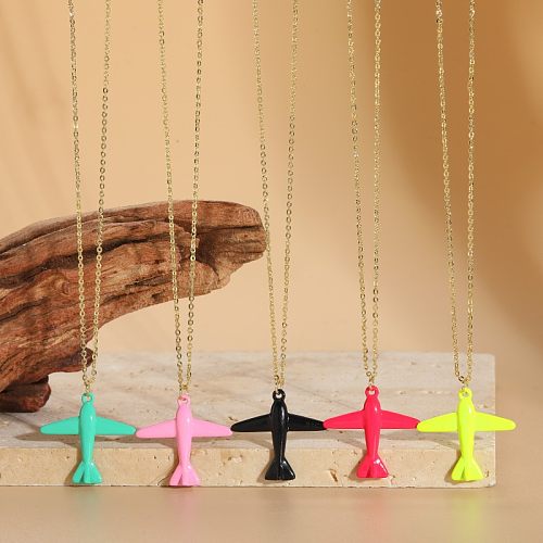 Casual Classic Style Streetwear Airplane Copper Plating 14K Gold Plated Pendant Necklace