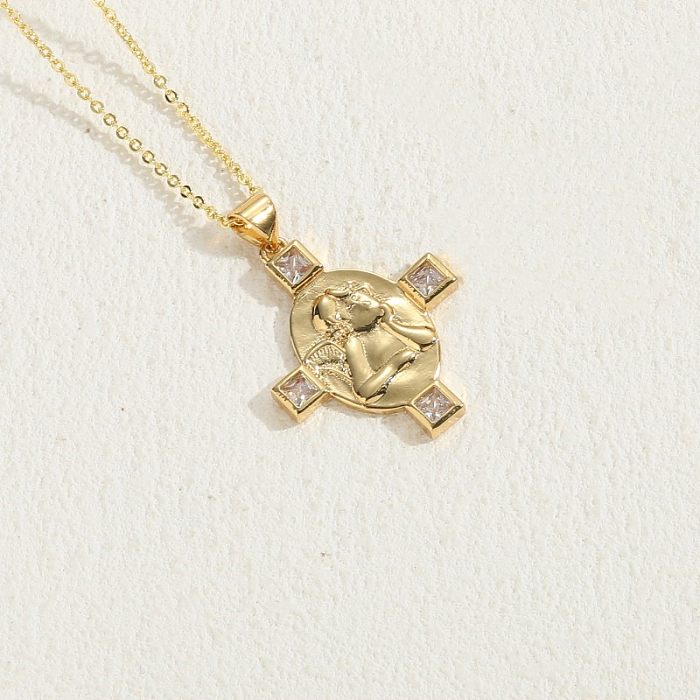 Elegant Classic Style Geometric Copper 14K Gold Plated Zircon Necklace In Bulk