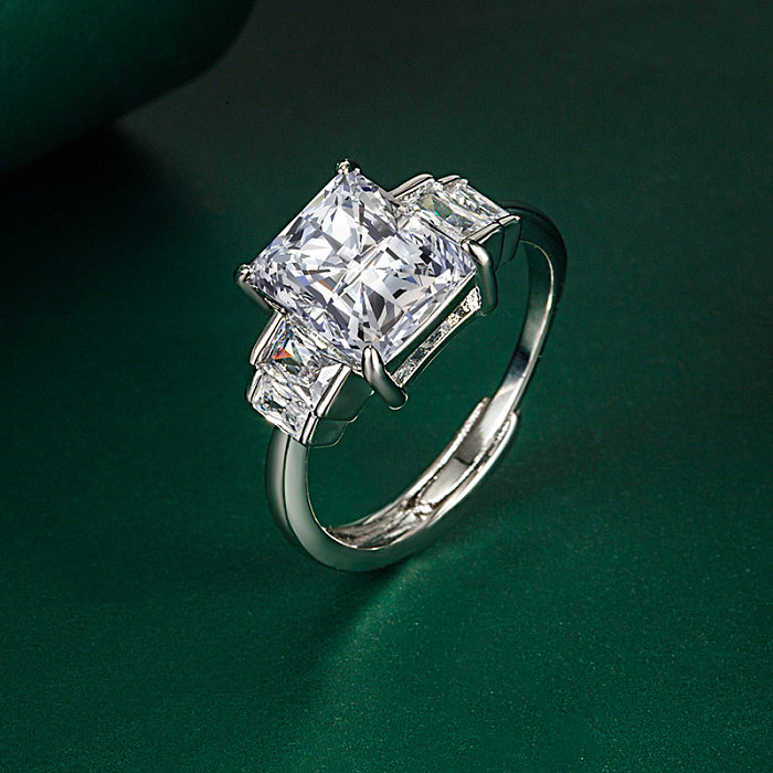 Moda simples rosa quadrado anel de diamante completo strass zircão cobre anel aberto