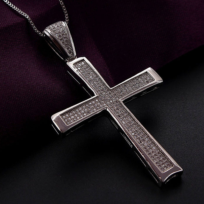 Copper Fashion Cross Necklace  (Alloy-plated White Zirconium)  Fine Jewelry NHBP0385-Alloy-plated-white-zirconium