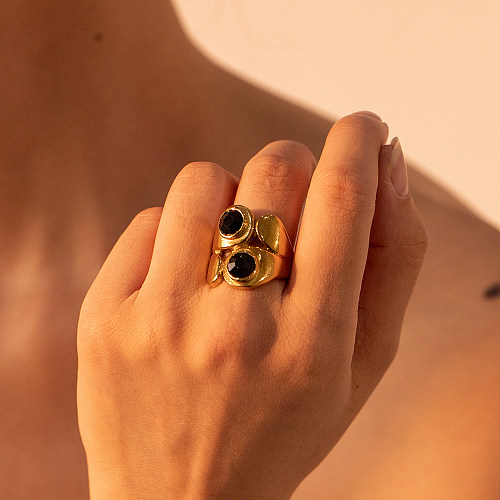 Asymmetrische Ringe im IG-Stil mit Inlay aus Zirkon und 18 Karat vergoldetem Edelstahl