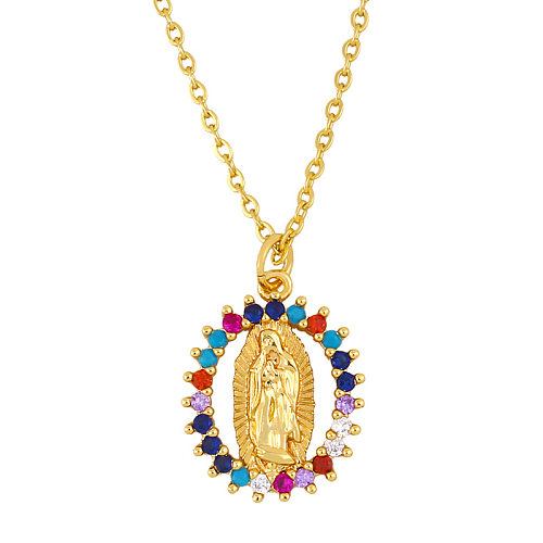Simple Virgin Mary Geometric Pendant 18K Gold Plated Copper Necklace