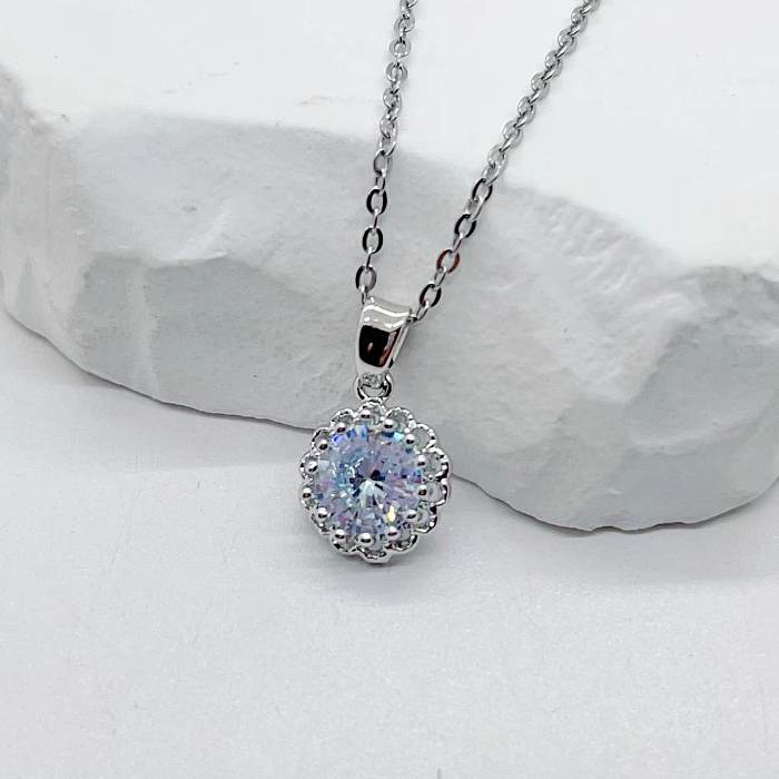 Simple Style Geometric Copper Plating Inlay Zircon 18K Gold Plated Pendant Necklace