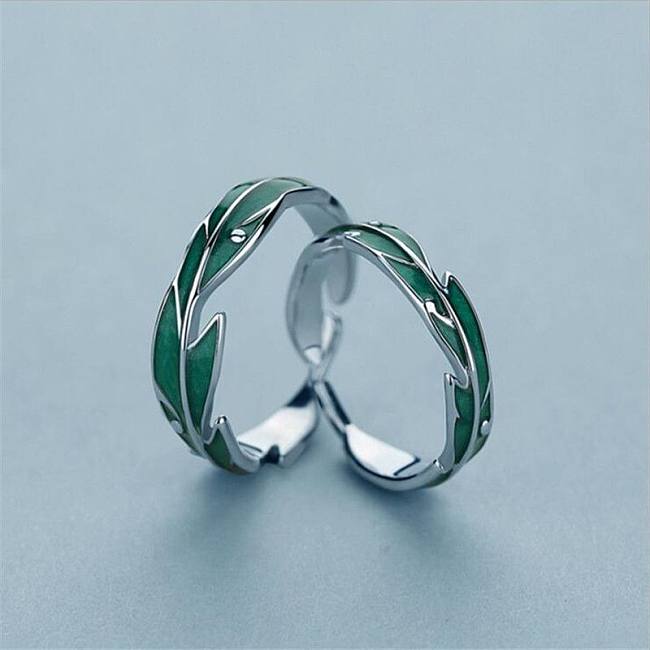 Simple Style Leaf Copper Epoxy Plating Open Ring