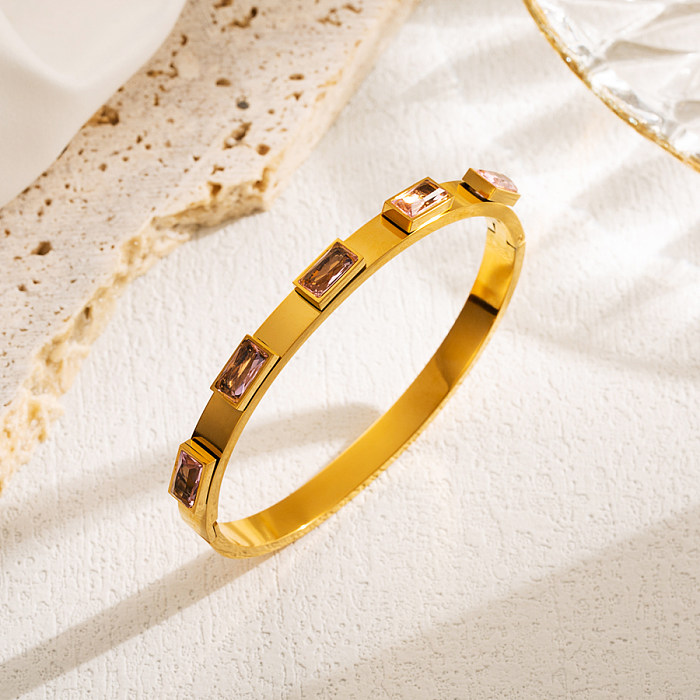 Pulseiras de anéis banhados a ouro 18K com revestimento de aço inoxidável retangular estilo clássico casual