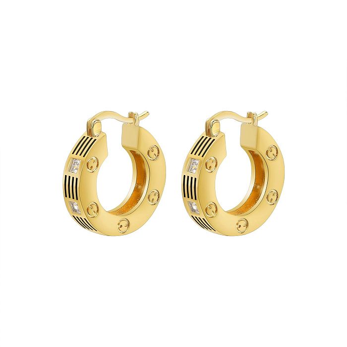1 Pair Simple Style Commute Solid Color Inlay Copper Zircon Ear Studs