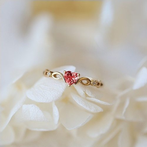 Moda pêssego coração anel de cobre em forma de amor anel de zircão joias da moda