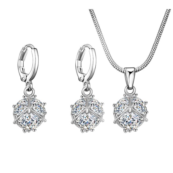 Simple Style Hairball Copper Plating Inlay Zircon Jewelry Set