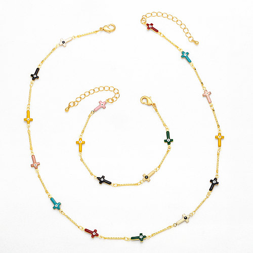 Fashion Cross Devil'S Eye Copper Enamel Necklace 1 Piece