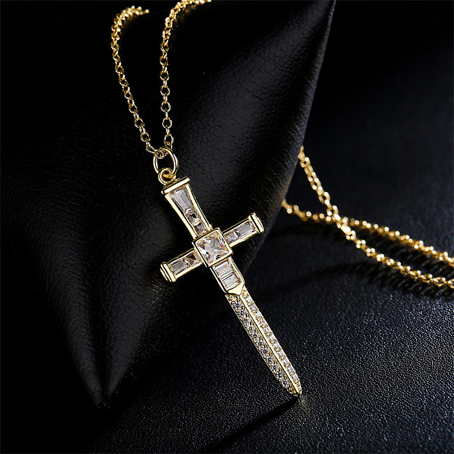 Collier croix géométrique en cuivre et Zircon à la mode
