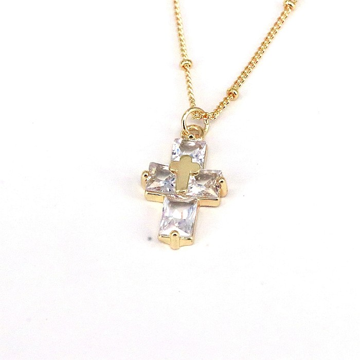 Casual Hip-Hop Cross Copper Plating Inlay Zircon Gold Plated Pendant Necklace