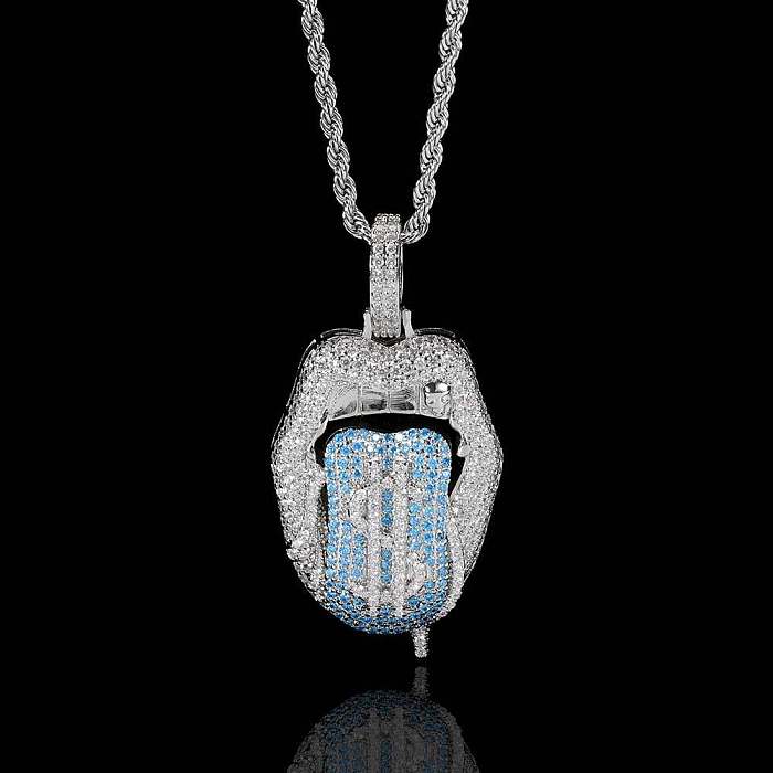 1 Piece Hip-Hop Mouth Tongue Copper Inlaid Zircon Pendant Necklace