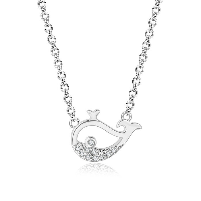 1 Piece Cute Whale Copper Plating Hollow Out Inlay Zircon Necklace