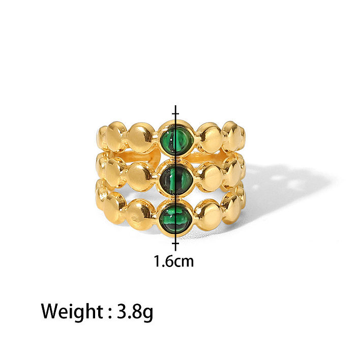 Retro Geometric Stainless Steel Open Ring Inlay Artificial Gemstones Stainless Steel Rings