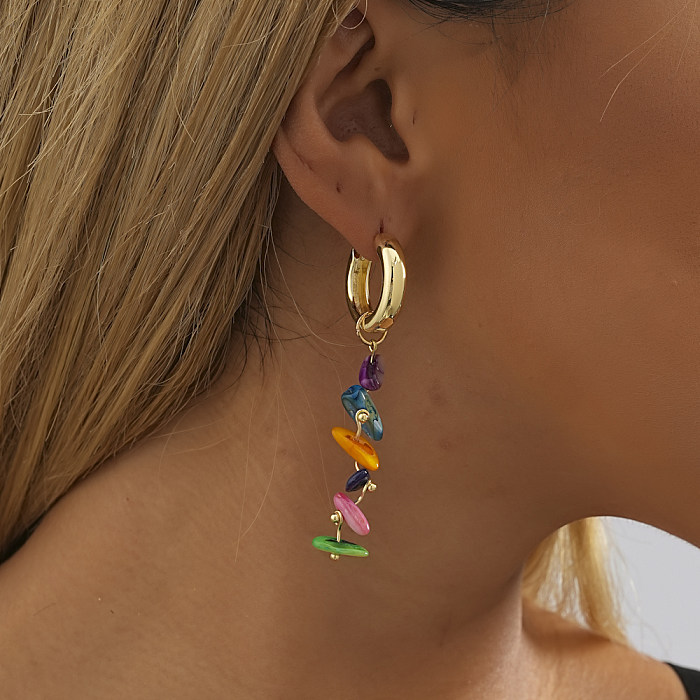 1 Paar süße Streetwear-Ohrringe mit geometrischer Beschichtung aus Naturstein und Kupfer