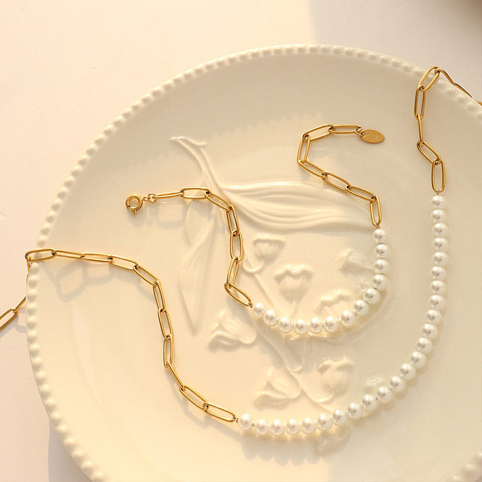 Conjunto de pulseira de colar de pérolas de corda de aço de titânio da moda