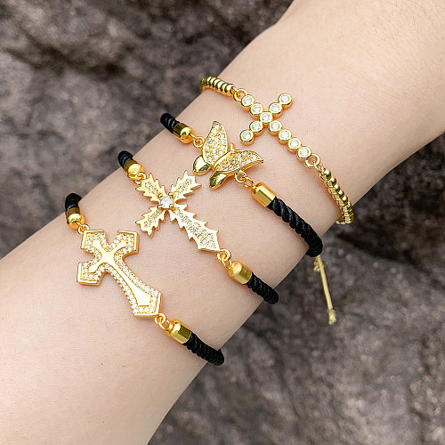 Fashion Simple Style Cross Copper Plating Inlay Zircon 18K Gold Plated Drawstring Bracelets