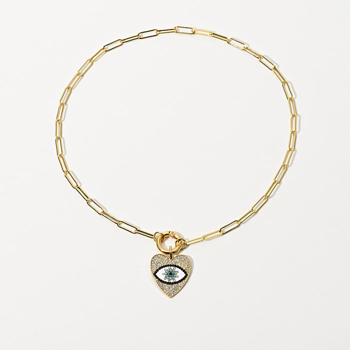 Collier en cuivre et Zircon pour femmes, Clip créatif, œil du diable, pendentif en forme d'oeil de cœur incrusté de diamant, nouvelle collection