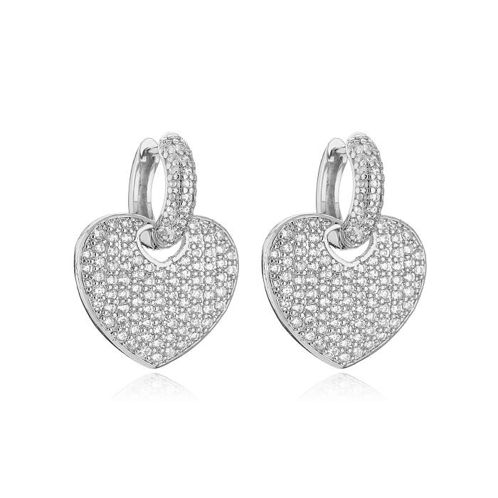 1 peça 1 par estilo simples formato de coração conjunto de joias femininas com incrustação de cobre zircão