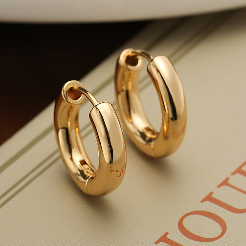 1 Pair Basic Commute Solid Color Copper Plating 18K Gold Plated Hoop Earrings