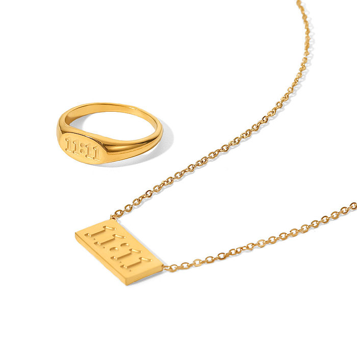 Fashion Number Stainless Steel Gold Plated Rings Necklace