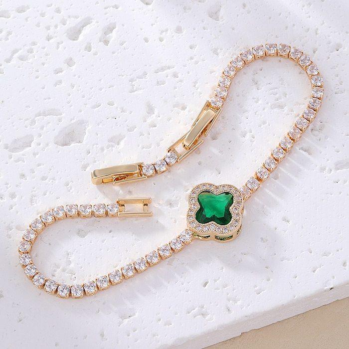 Casual Luxurious Modern Style Four Leaf Clover Copper Inlay Zircon Bracelets