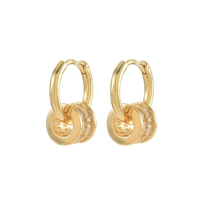 Fashion Round Copper Inlaid Zircon Earrings 1 Pair