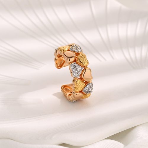 Glam Sweet Heart Shape Copper Plating Inlay Zircon 18K Gold Plated Open Ring