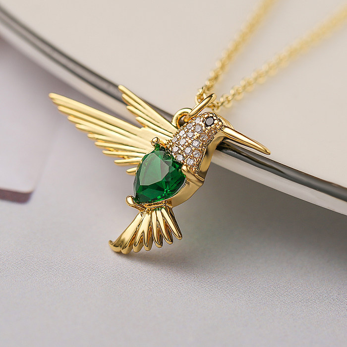 Simple Style Bird Copper Plating Inlay Zircon 18K Gold Plated Pendant Necklace