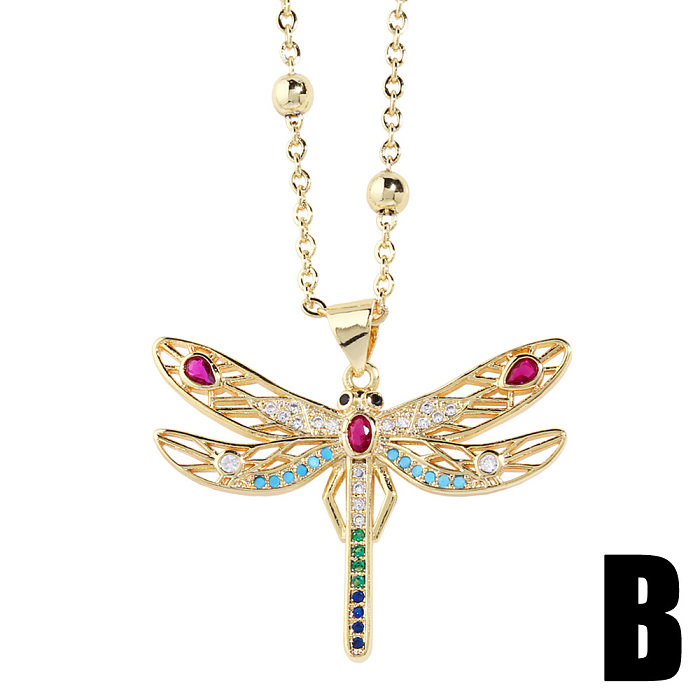 Fashion Dragonfly Copper Plating Zircon Pendant Necklace 1 Piece