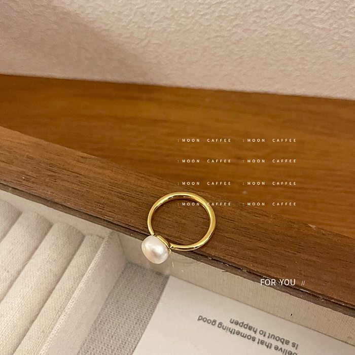 1 peça de anéis de retalhos de cobre de pérola artificial redondos de estilo simples