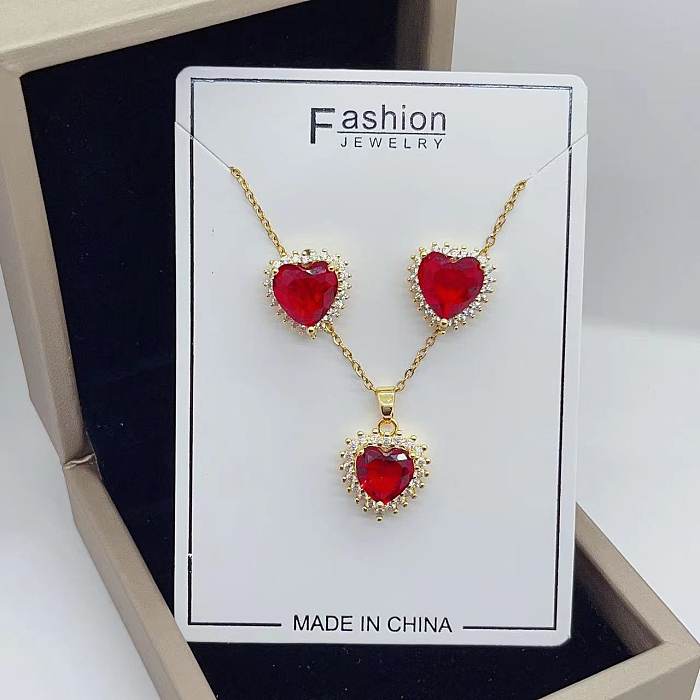 2 Pieces Fashion Heart Shape Titanium Steel Plating Inlay Zircon Women'S Jewelry Set