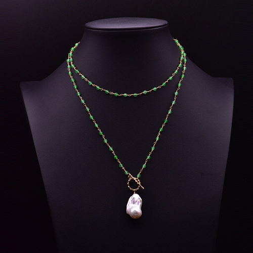 Chaîne de pull plaquée or 18 carats avec incrustation de cuivre géométrique élégante et perle d'agate