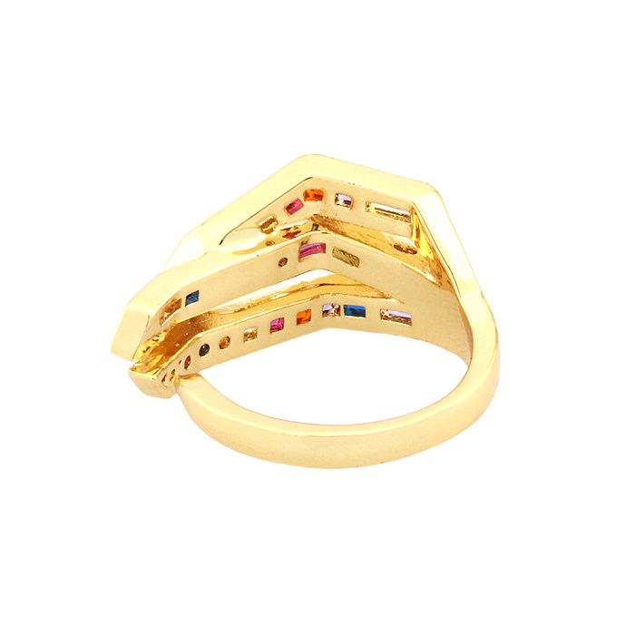 Hip-Hop Simple Style Lines Copper Plating Inlay Zircon 18K Gold Plated Open Rings