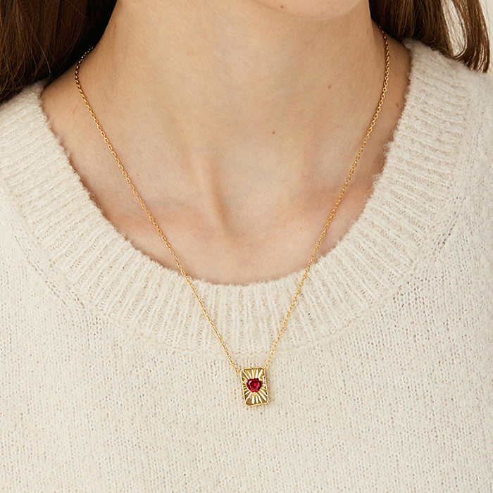 Retro Heart Shape Copper Zircon Pendant Necklace In Bulk