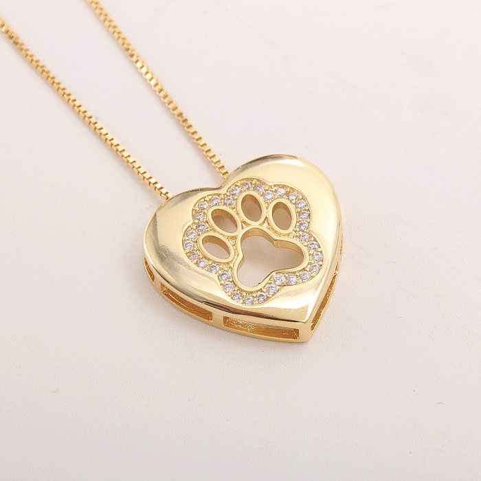 Vintage Style Simple Style Heart Shape Copper Plating Inlay Zircon Gold Plated Pendant Necklace