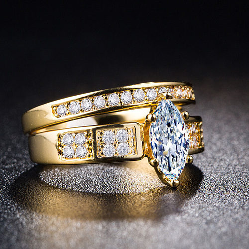 Anéis de pedras preciosas artificiais com embutimento redondo de cobre estilo clássico