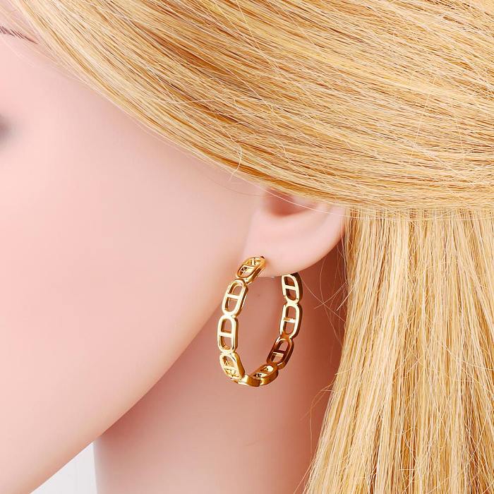 Vintage Geometric C-shaped Pig Nose Inlaid Zircon Copper Earrings Wholesale