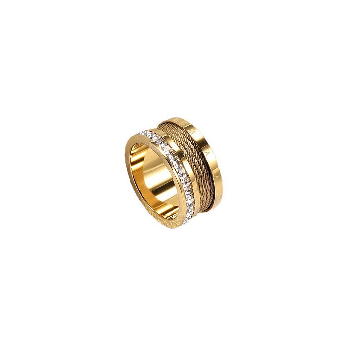 Hip-Hop rétro Style romain géométrique titane acier placage incrustation Zircon anneaux