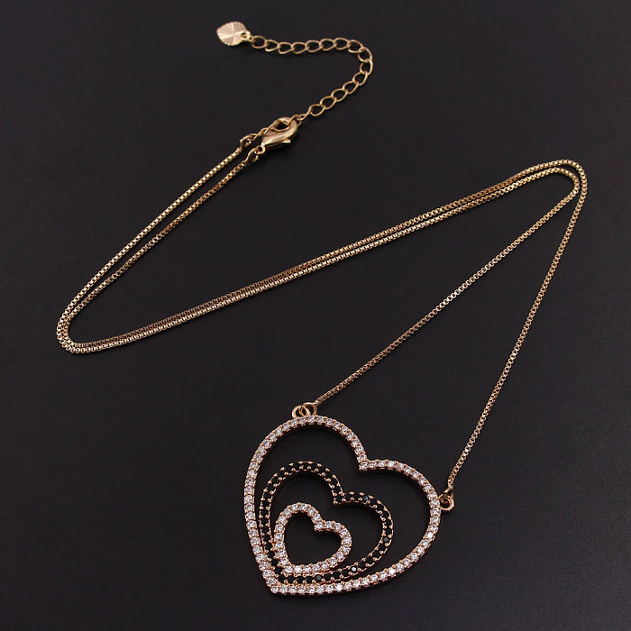 Collier avec pendentif en Zircon plaqué or et cuivre en forme de cœur, Style IG doux et Simple, en vrac